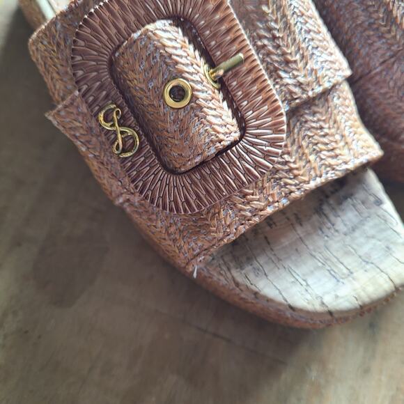 Sam And Libby Crysta Buckle Platform Wedges Rattan Buckle Slip On Sandals Size 7 - Picture 2 of 6
